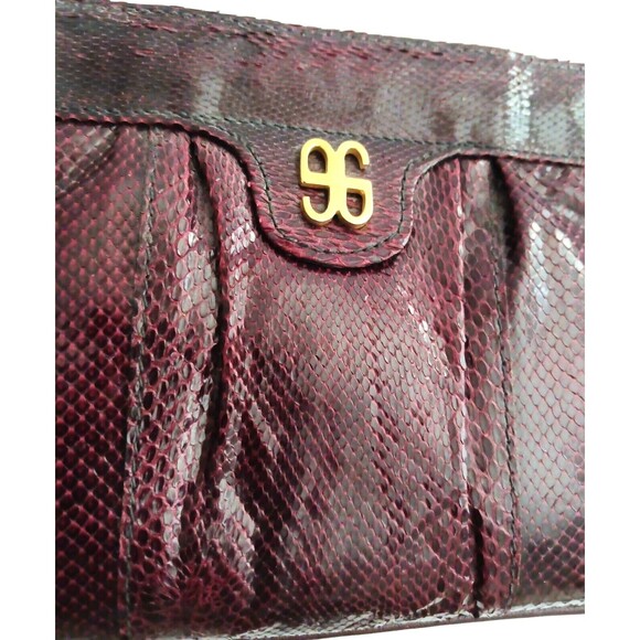 VTG Lisette Burgundy Genuine Snakeskin Frame Clutch/Shoulder Bag 10X6 - Picture 2 of 9